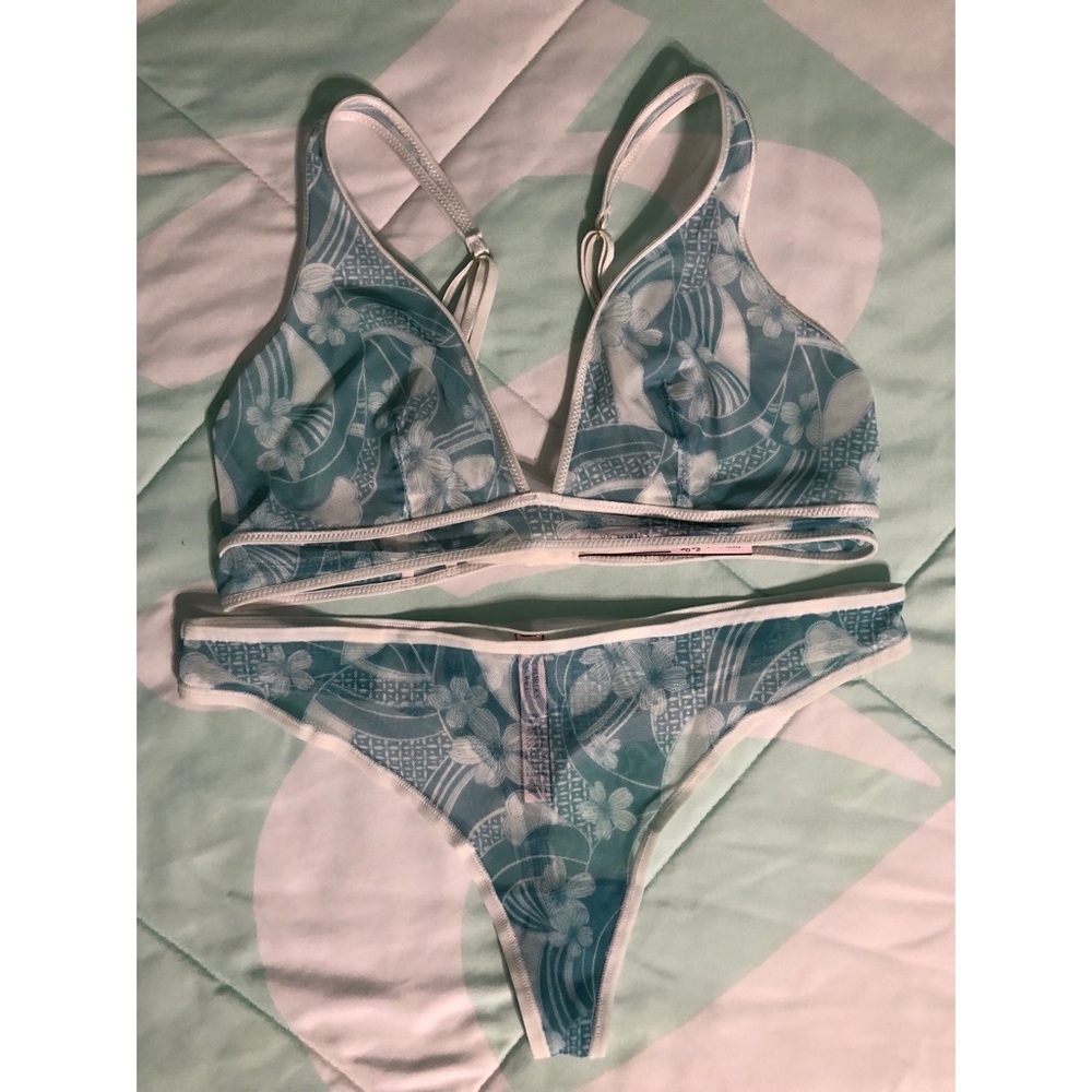 New Victorias Secret blue floral mesh lingerie set